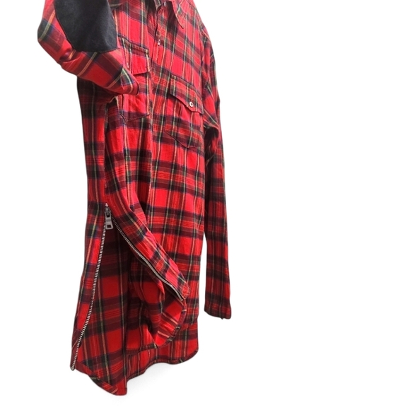 FWRD Denim & Co Men's 2XL Red Plaid Button Down Zipper Accents Elbow Patches - Picture 6 of 8